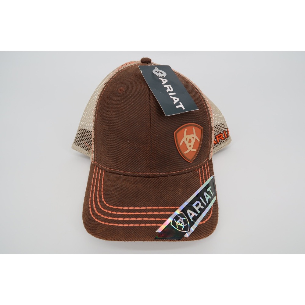 Ariat Rob Cap Mesh Shield Logo One Size Snapback Hat Brown Orange 10024602‎ New